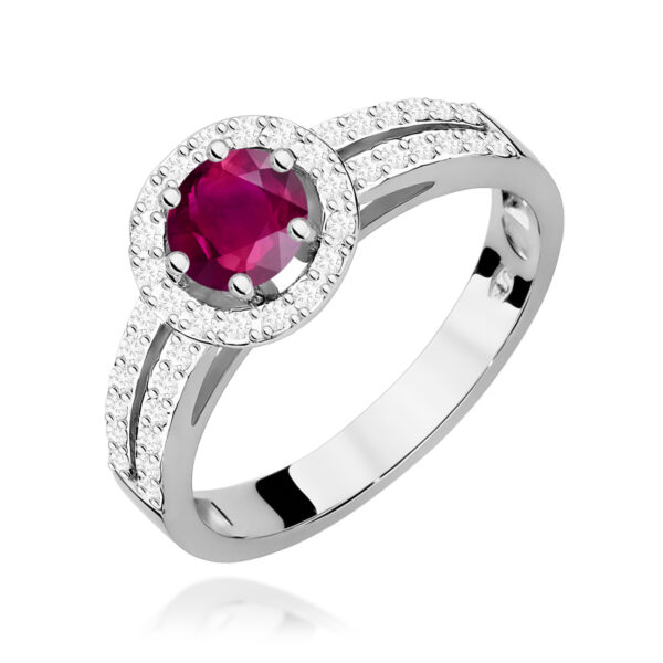 Białe Złoto Pierścionek z Rodolitem 0,60 ct