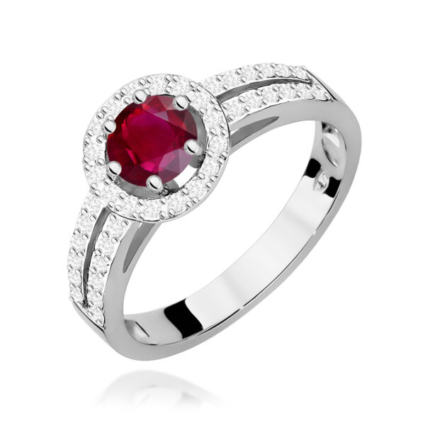 Białe Złoto Pierścionek z Rubinem 0,60 ct