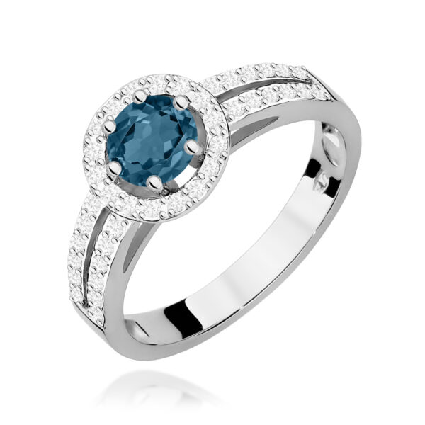 Białe Złoto Pierścionek z Topazem London Blue 0,50 ct