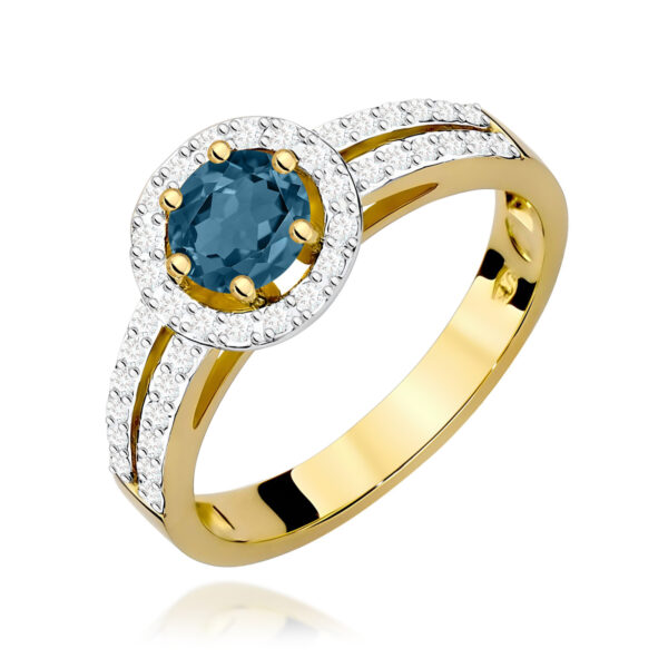 Żółte Złoto Pierścionek z Topazem London Blue 0,50 ct