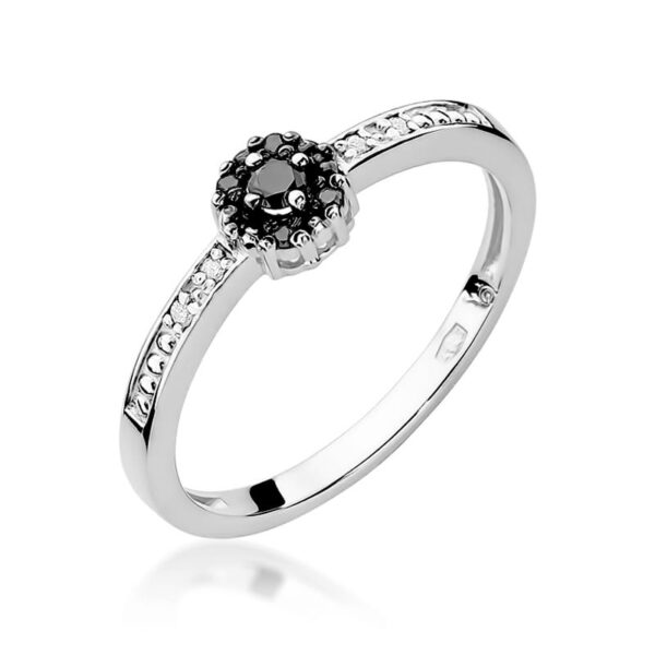 Białe Złoto Pierścionek z Czarnym Diamentem 0,04 ct