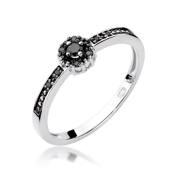 Białe Złoto Pierścionek z Czarnym Diamentem 0,04 ct