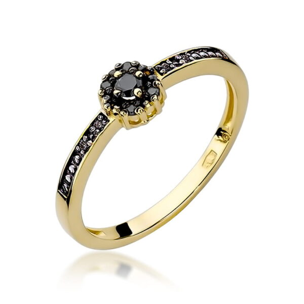 Żółte Złoto Pierścionek z Czarnym Diamentem 0,04 ct