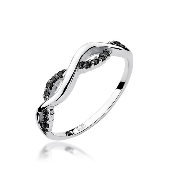 Białe Złoto Pierścionek z Czarnymi Diamentami 0,07 ct