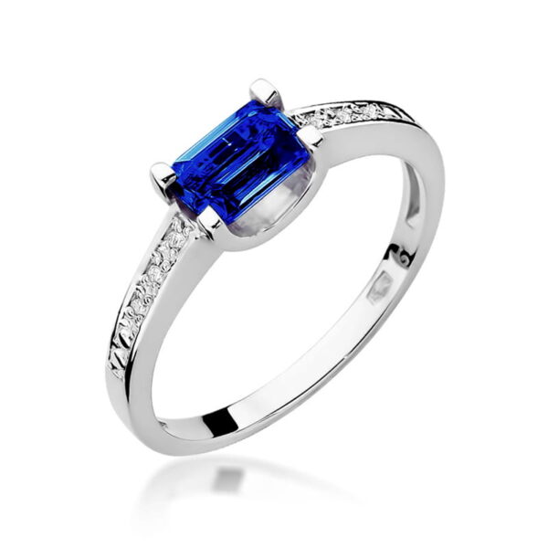 Białe Złoto Pierścionek z Szafirem 0,60 ct