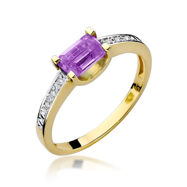 Żółte Złoto Pierścionek z Ametystem 0,50 ct