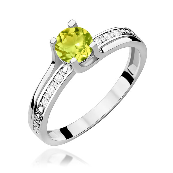 Białe Złoto Pierścionek z Oliwinem 0,60 ct