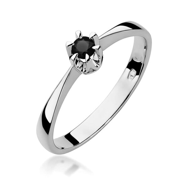 Białe Złoto Pierścionek z Czarnym Diamentem 0,12 ct