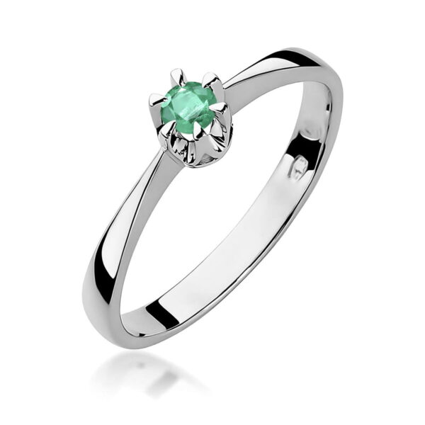 Białe Złoto Pierścionek z Szmaragdem 0,15 ct