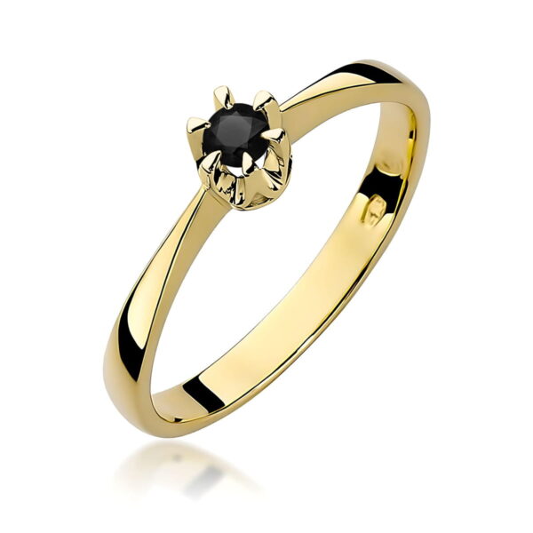 Żółte Złoto Pierścionek z Czarnym Diamentem 0,12 ct