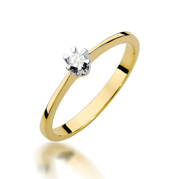 Żółte Złoto Pierścionek z Diamentem 0,04 ct