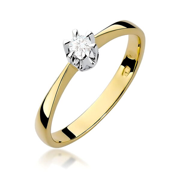 Żółte Złoto Pierścionek z Diamentem 0,10 ct