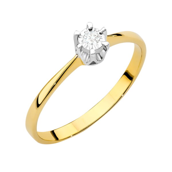 Żółte Złoto Pierścionek z Diamentem 0,03 ct