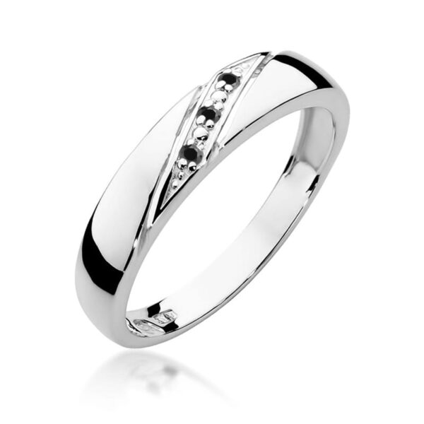 Białe Złoto Pierścionek z Czarnymi Diamentami 0,015 ct