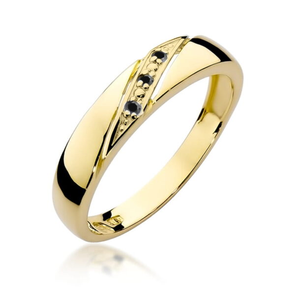 Żółte Złoto Pierścionek z Czarnymi Diamentami 0,015 ct