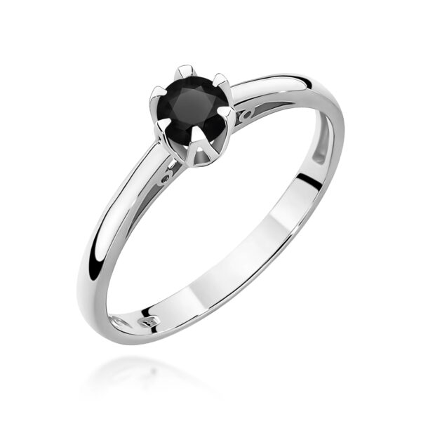 Białe Złoto Pierścionek z Czarnym Diamentem 0,20 ct