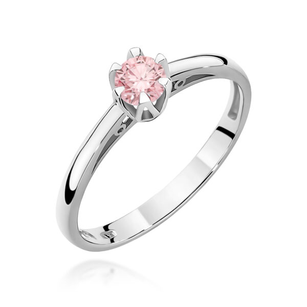 Białe Złoto Pierścionek z Różowym Diamentem Laboratoryjnym 0,15 ct