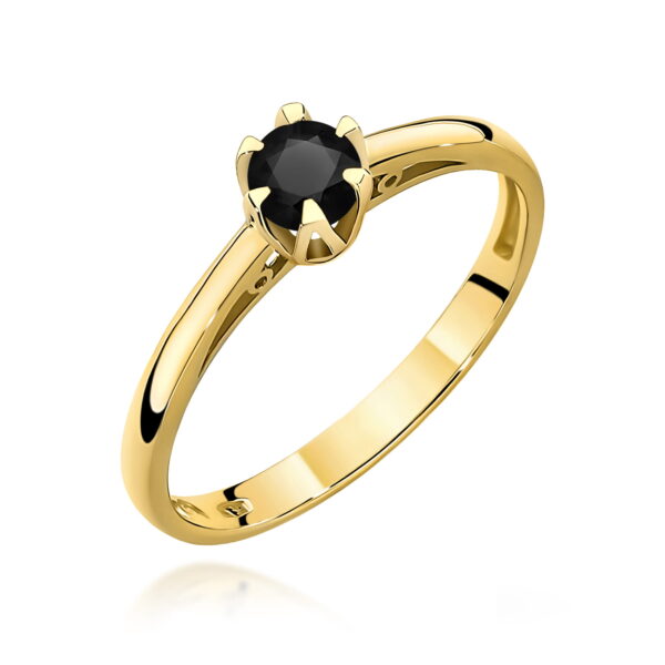 Żółte Złoto Pierścionek z Czarnym Diamentem 0,20 ct