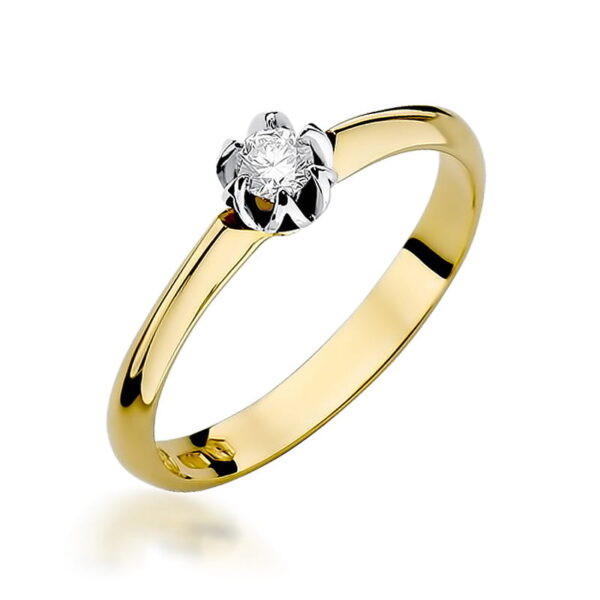 Żółte Złoto Pierścionek z Diamentem 0,10 ct