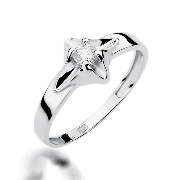 Białe Złoto Pierścionek z Diamentem 0,12 ct