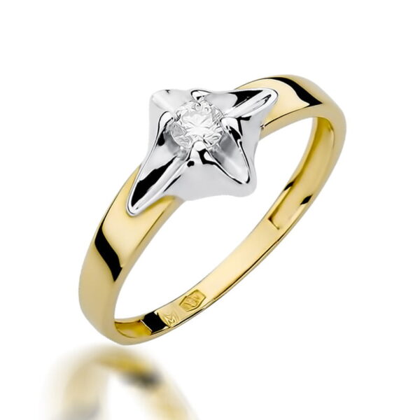 Żółte Złoto Pierścionek z Diamentem 0,12 ct