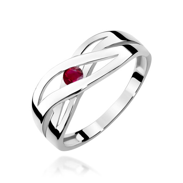Białe Złoto Pierścionek z Rubinem 0,15 ct