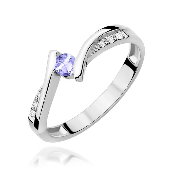 Białe Złoto Pierścionek z Tanzanitem 0,15 ct