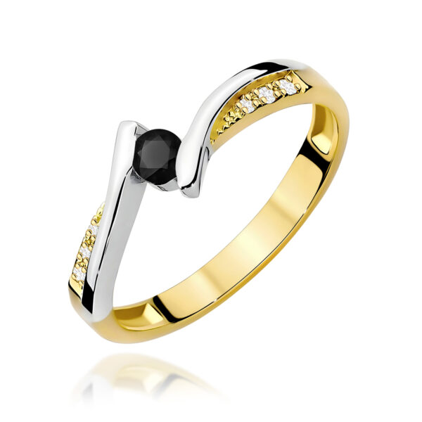 Żółte Złoto Pierścionek z Czarnym Diamentem 0,12 ct