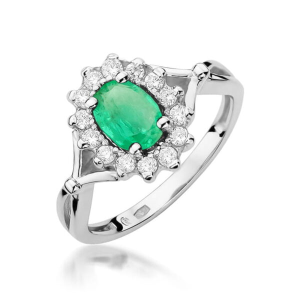 Białe Złoto Pierścionek z Szmaragdem 0,80 ct