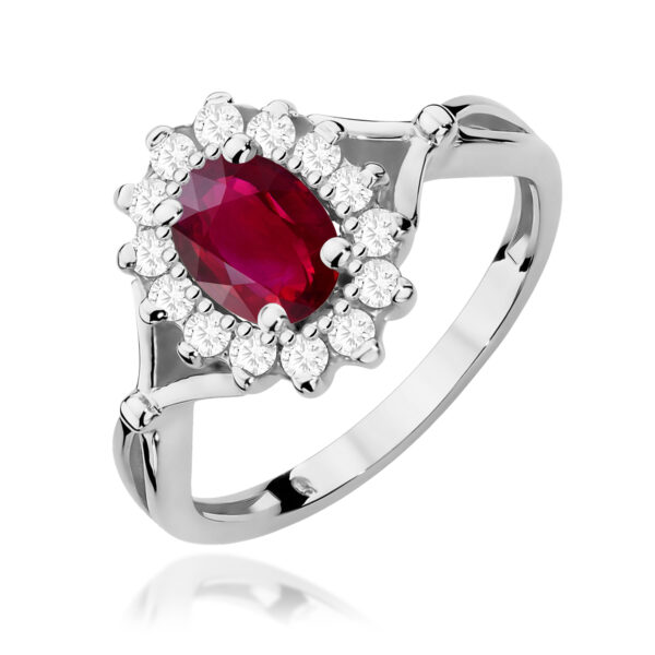 Białe Złoto Pierścionek z Rubinem 1,00 ct