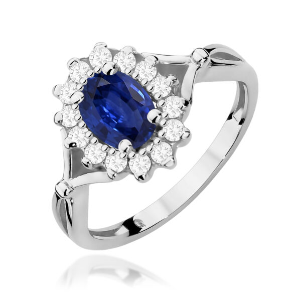 Białe Złoto Pierścionek z Szafirem 0,90 ct