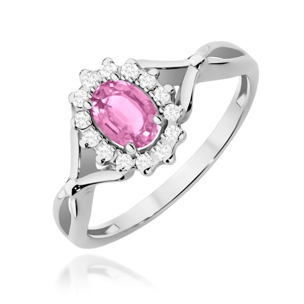 Białe Złoto Pierścionek z Różowym Szafirem 0,45 ct