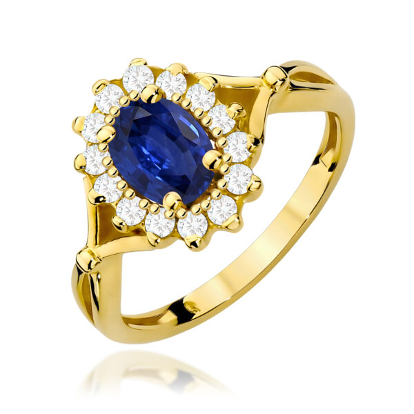 Żółte Złoto Pierścionek z Szafirem 0,90 ct