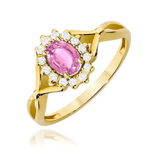 Żółte Złoto Pierścionek z Różowym Szafirem 0,45 ct