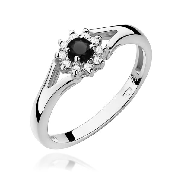 Białe Złoto Pierścionek z Czarnym Diamentem 0,12 ct