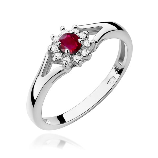 Białe Złoto Pierścionek z Rubinem 0,15 ct