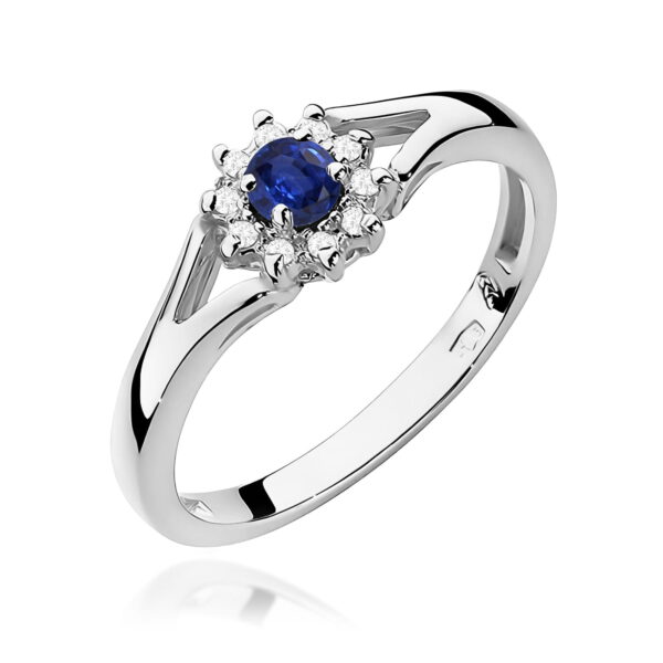 Białe Złoto Pierścionek z Szafirem 0,15 ct