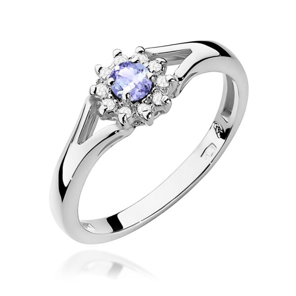 Białe Złoto Pierścionek z Tanzanitem 0,15 ct