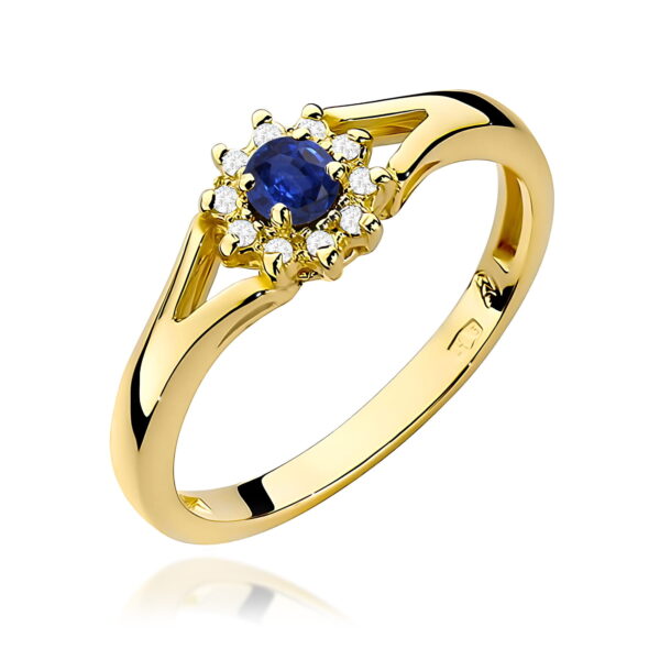 Żółte Złoto Pierścionek z Szafirem 0,15 ct
