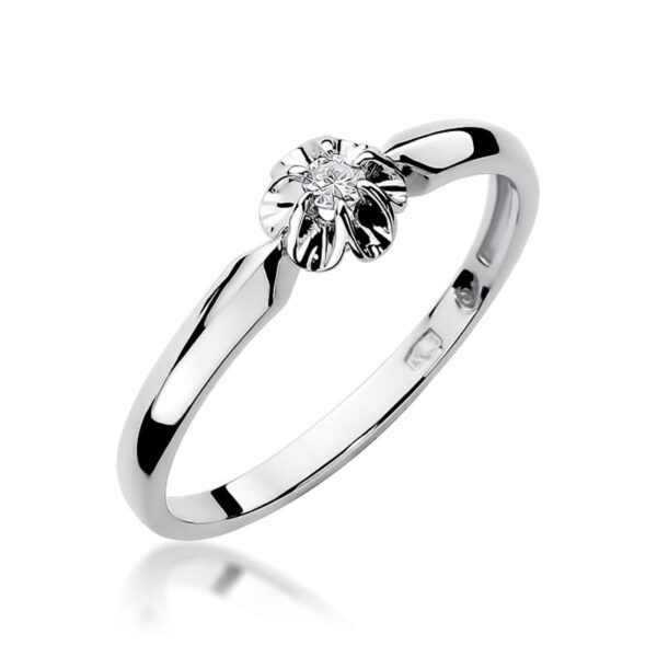 Białe Złoto Pierścionek z Diamentem 0,04 ct