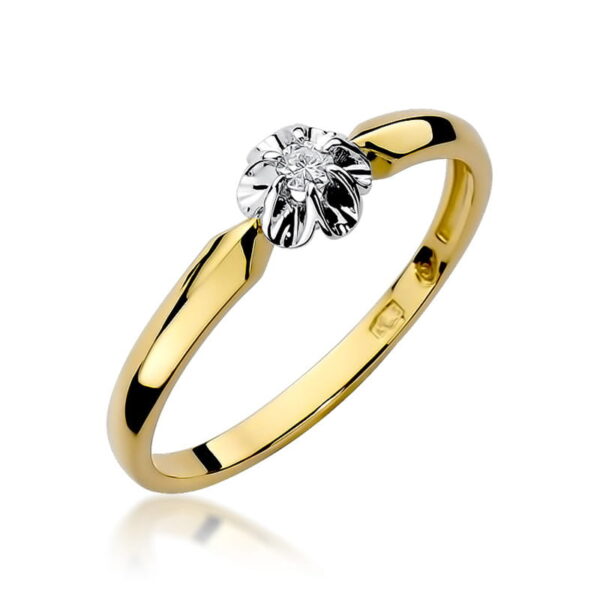 Żółte Złoto Pierścionek z Diamentem 0,04 ct