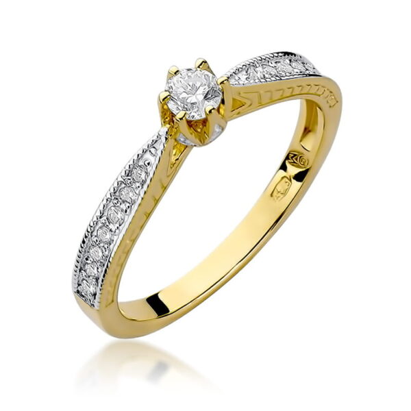 Żółte Złoto Pierścionek z Diamentem 0,15 ct