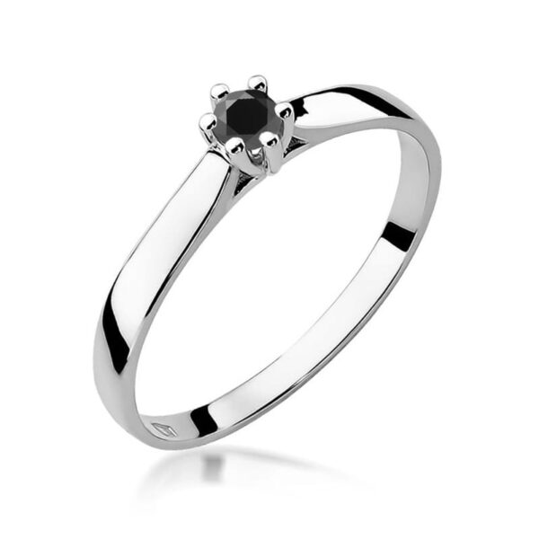 Białe Złoto Pierścionek z Czarnym Diamentem 0,12 ct
