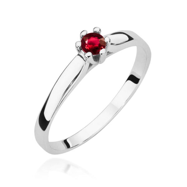Białe Złoto Pierścionek z Rubinem 0,15 ct