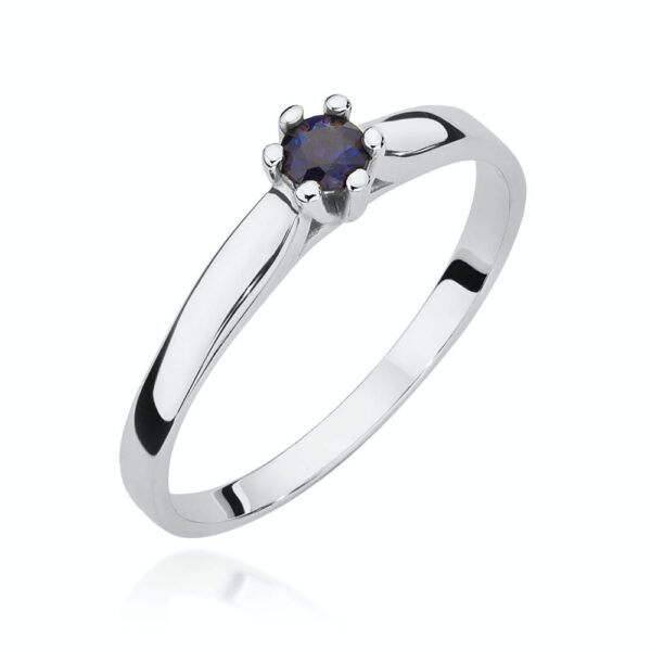 Białe Złoto Pierścionek z Szafirem 0,15 ct