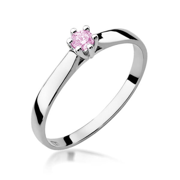Białe Złoto Pierścionek z Topazem Różowym 0,13 ct
