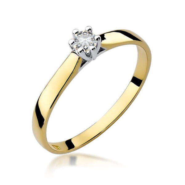 Żółte Złoto Pierścionek z Diamentem 0,12 ct