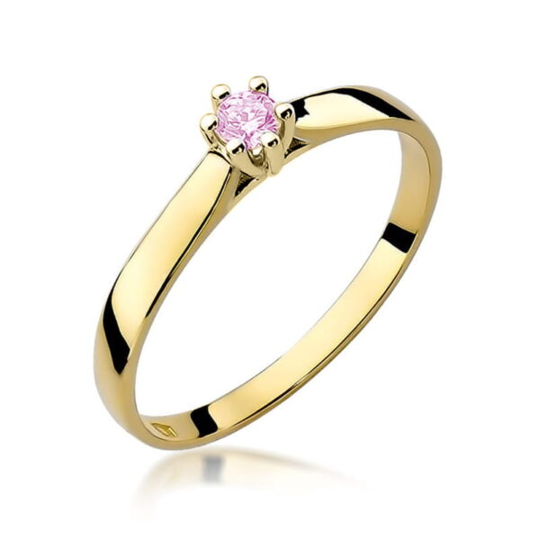 Żółte Złoto Pierścionek z Topazem Różowym 0,13 ct