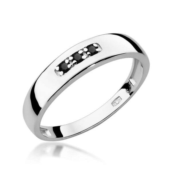 Białe Złoto Pierścionek z Czarnymi Diamentami 0,044 ct