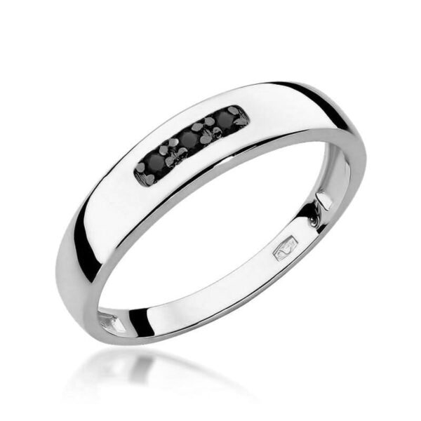 Białe Złoto Pierścionek z Czarnymi Diamentami 0,044 ct